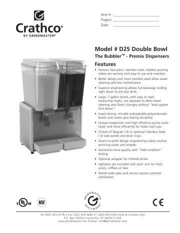 Crathco Grindmaster D256 General Manual Manualzz