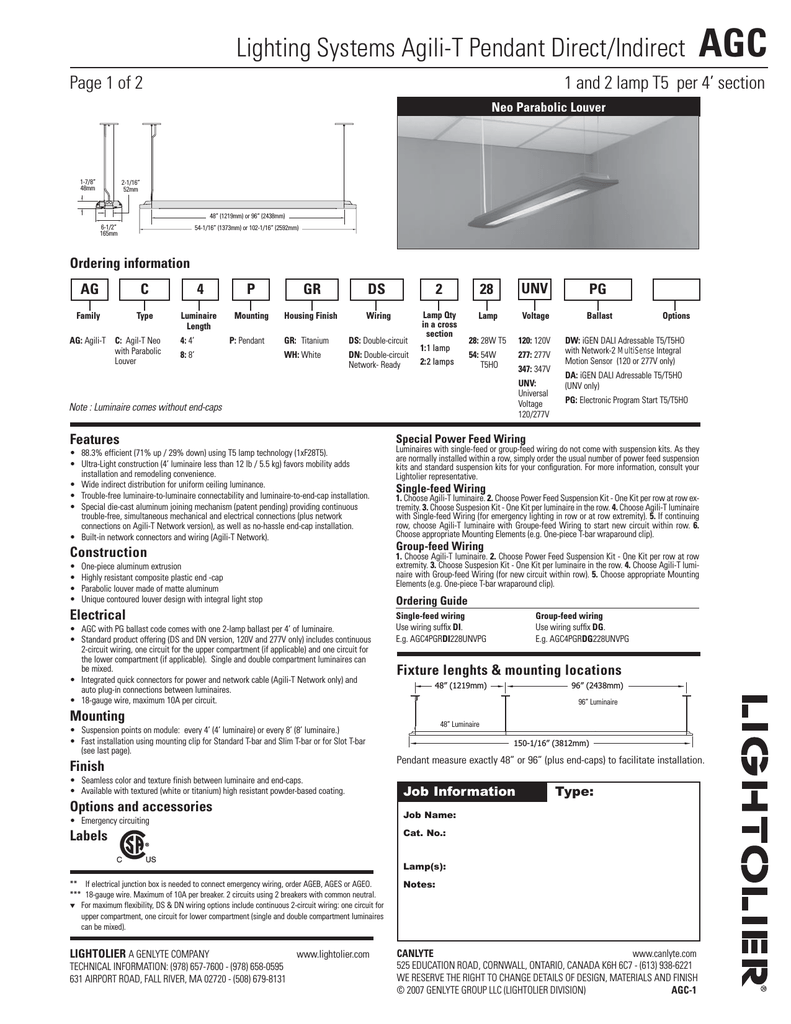 Lightolier Lighting Systems Agili T Pendant Direct Indirect Lightolier Lighting Systems Agili T Pendant Direct Indirect