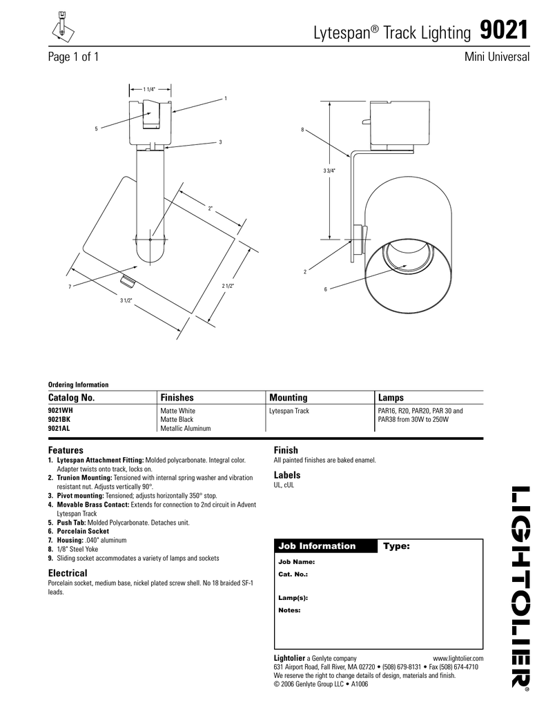 Lightolier Lytespan Track Lighting 9021 User S Manual Lightolier Lytespan Track Lighting 9021 User S Manual