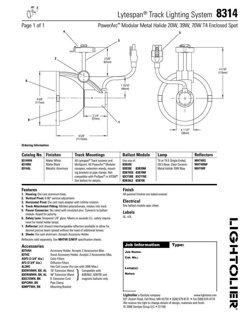 Lightolier Lytespan Track Lighting System 8314 User S Manual Lightolier Lytespan Track Lighting