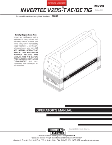 Lincoln Electric V205-t User's Manual 