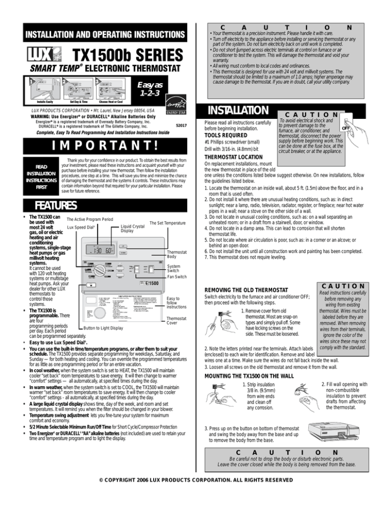 Lux Products TX1500 (discontinued) User manual | Manualzz