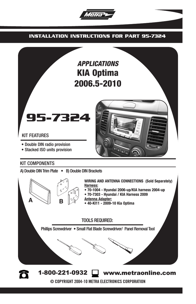 Black Metra 95-7324 Double DIN Installation Kit for 2006-up Kia Optima Vehicles