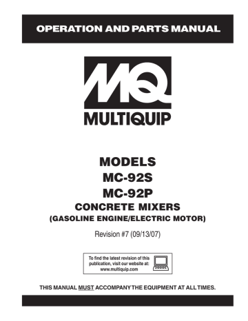 Multiquip Blender MC-92P Operation And Parts Manual | Manualzz