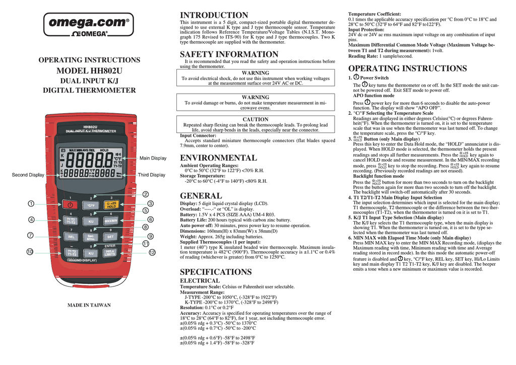 Omega Engineering HH802U User's Manual Manualzz