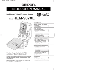 Omron Healthcare INTELLISENSE HEM-907XL Instruction Manual | Manualzz