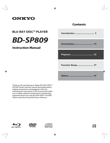 Onkyo BD-SP809 Instruction manual | Manualzz