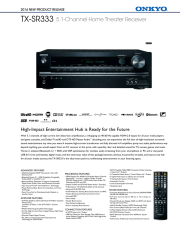 Onkyo Tx Sr333 Product Sheet Manualzz