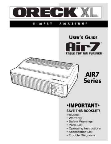 Oreck AIR7 User's Guide | Manualzz