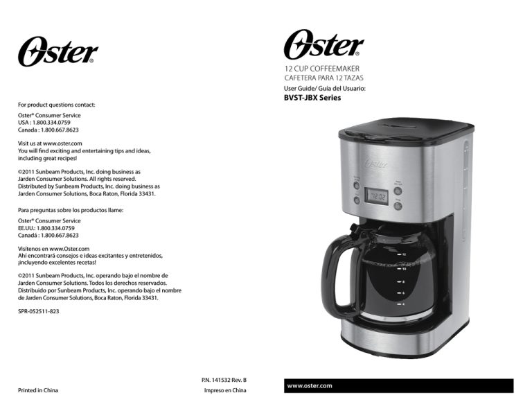 Oster 12 Cup Coffeemaker, BVSTJBXSS41 User manual Manualzz