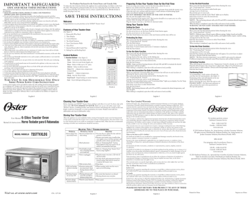 Oster TSSTTVXLDG - Extra-Large Digital Toaster Oven with Convection Bake Instruction Manual | Manualzz