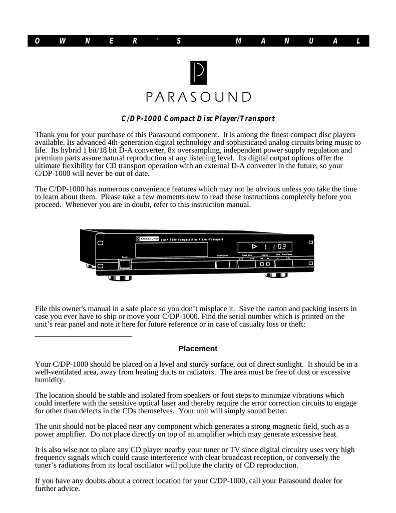 Parasound C Dp 1000 User S Manual Manualzz