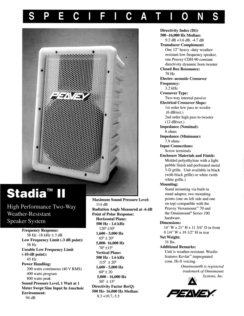 Peavey stadia ii speakers Clearance