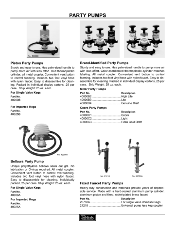 Perlick Party Pumps User Manual: 40000B, 40000A, 26750A | Manualzz