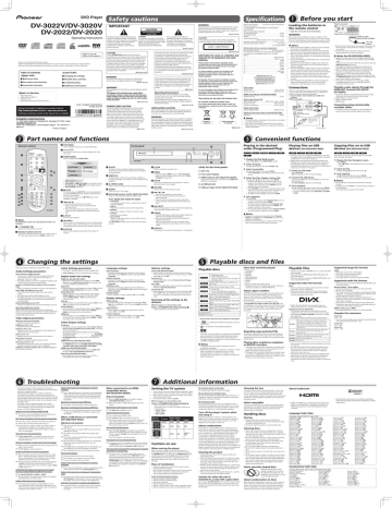 Pioneer DV-3020V, DV-3022V, DV-2022, DV-2020 User manual  Manualzz