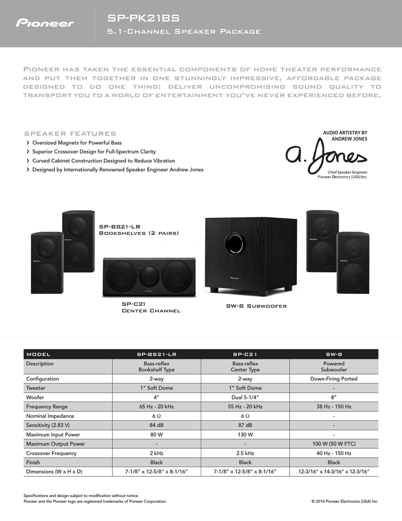 Pioneer Sp Bs21 Lr User S Manual Manualzz