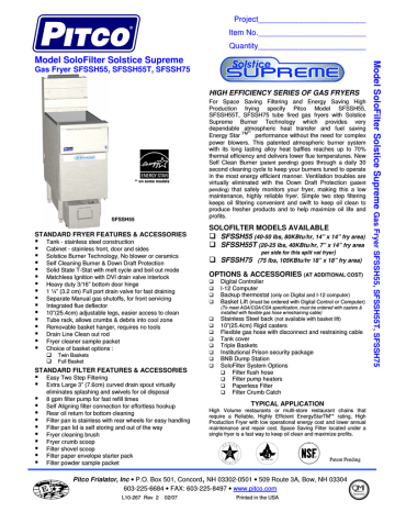 Pitco Frialator SOLSTICE SFSSH55 User's Manual | Manualzz