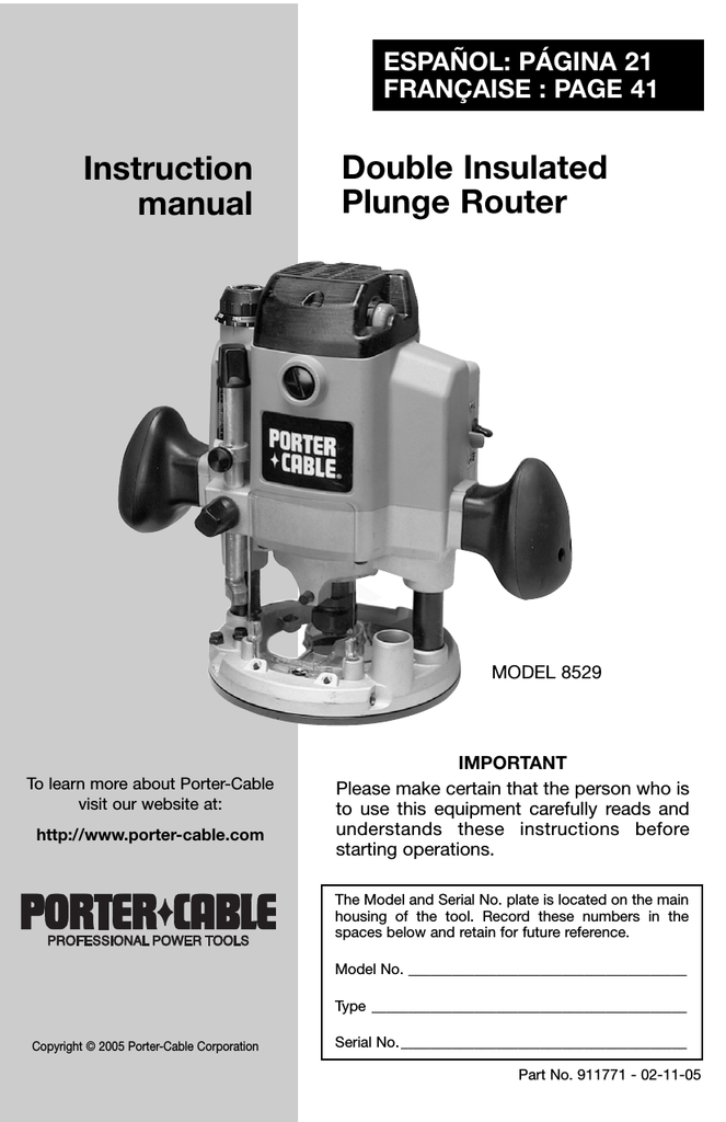 Porter-Cable 8529 User manual | Manualzz