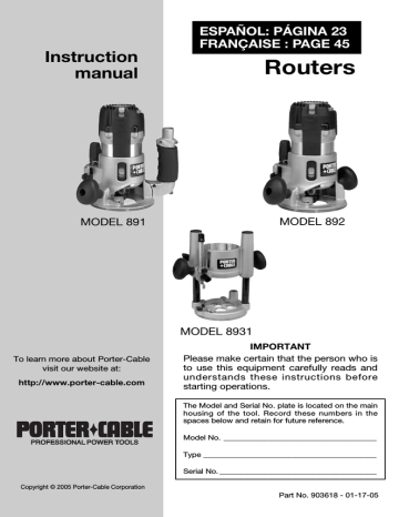 Porter-Cable 8931 User's Manual | Manualzz