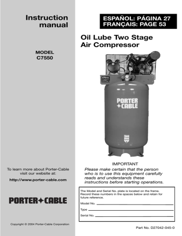 Porter-Cable C7550 Air Compressor Manual Manualzz