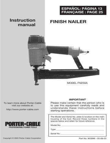 Porter-Cable FN250A User's Manual | Manualzz