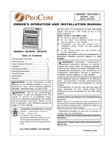 Procom MN060HPA Owner's Operation And Installation Manual | Manualzz