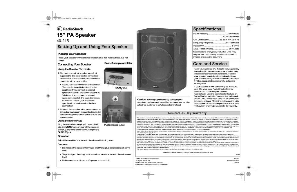 radio shack 15 inch pa speaker