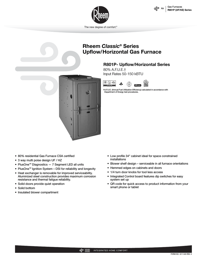 Rheem Furnace Spec Sheet
