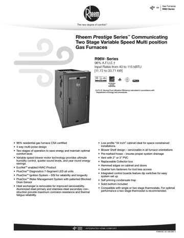 Rheem Prestige Series: Up to 96% AFUE ECM Motor Variable Speed Multi ...