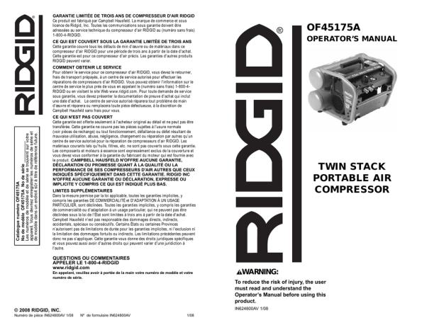 WL201405SJ 17983J Ridgid OF45150B Air Compressor Valve Kit