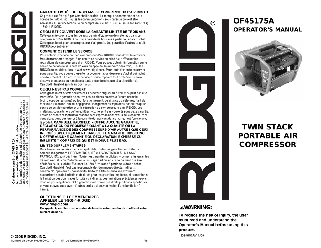 Ridgid Portable Air Compressor Manual