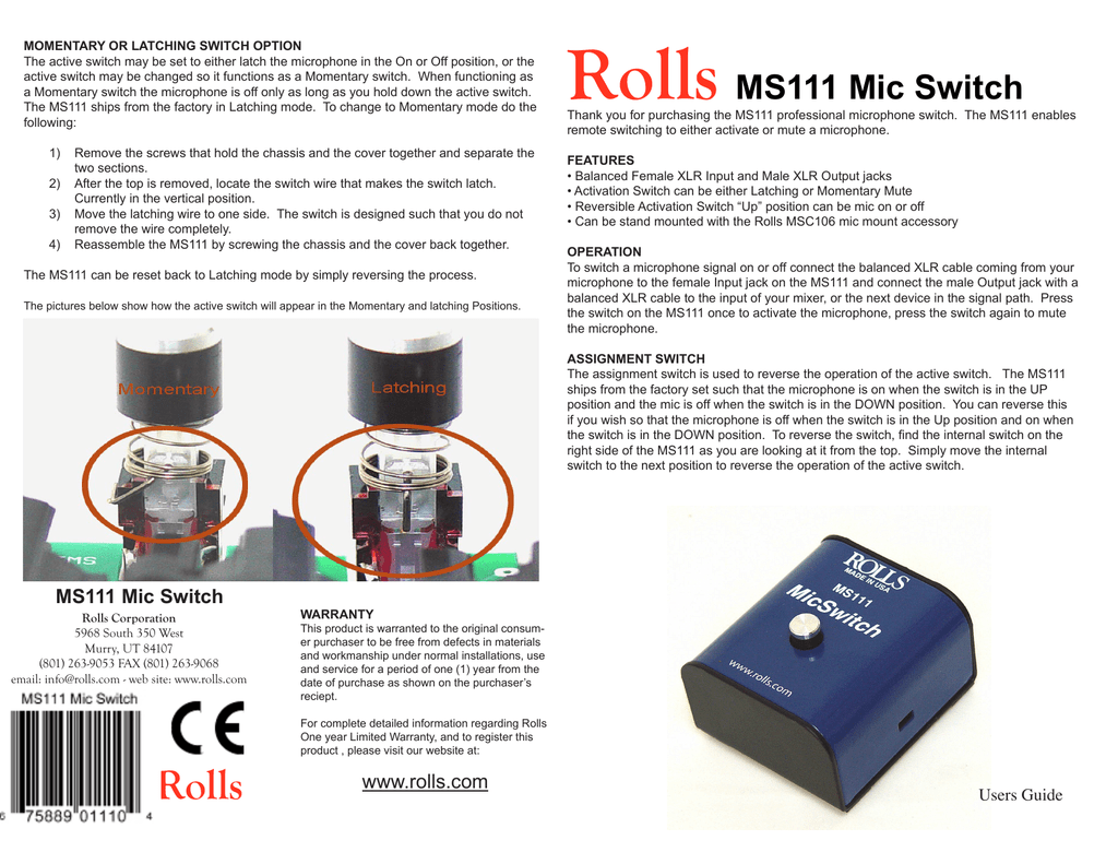 Rolls Ms 111 Ms111 Owner S Manual Manualzz