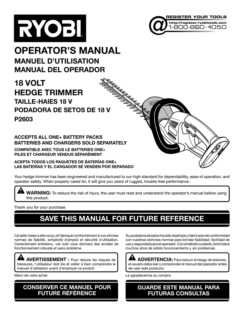 Ryobi Trimmer P2603 User manual Manualzz