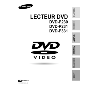 Utilisation de la fonction d’affichage. Samsung DVD-P230, DVD-P231, DVD-P331 | Manualzz