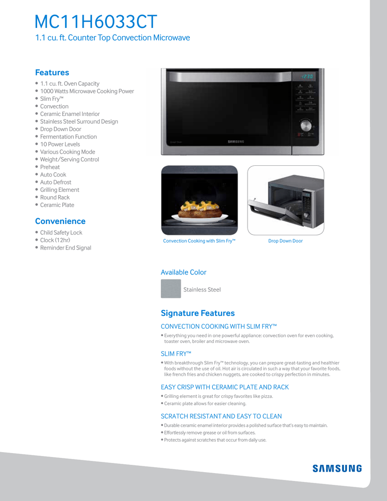 Samsung Mc11h6033ct Aa Specification, Samsung Mc11h6033ct Countertop Convection Microwave