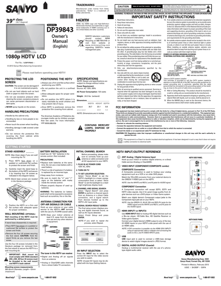 Sanyo DP39843 User manual | Manualzz