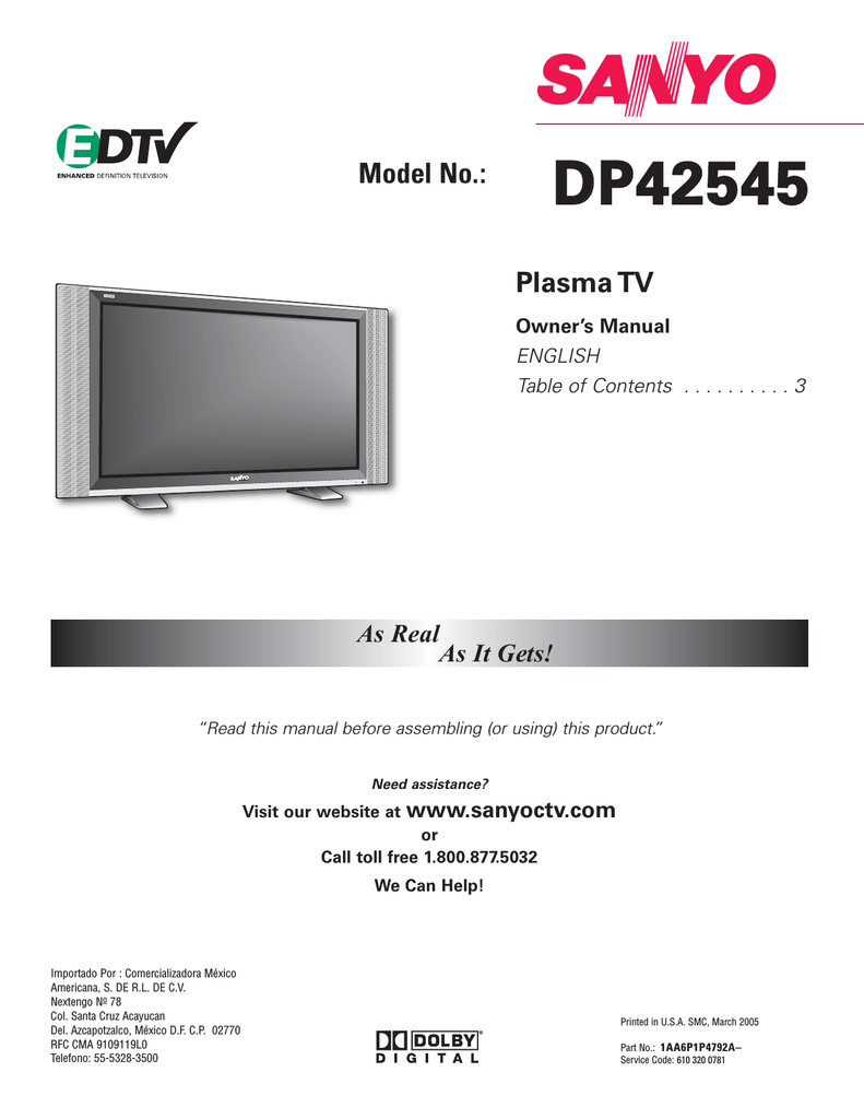 Sanyo DP42545 User manual | Manualzz