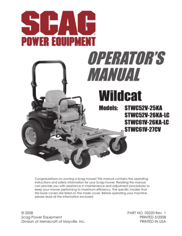 Scag Power Equipment Wildcat Stwc52v 25ka Stwc61v 27cv Stwc61v 25ka Lc Stwc52v 25ka Stwc61v 26ka Lc Stwc52v 26ka Lc User Manual Manualzz