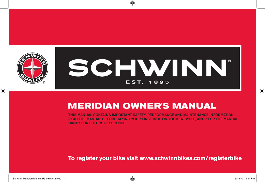 schwinn meridian parts manual