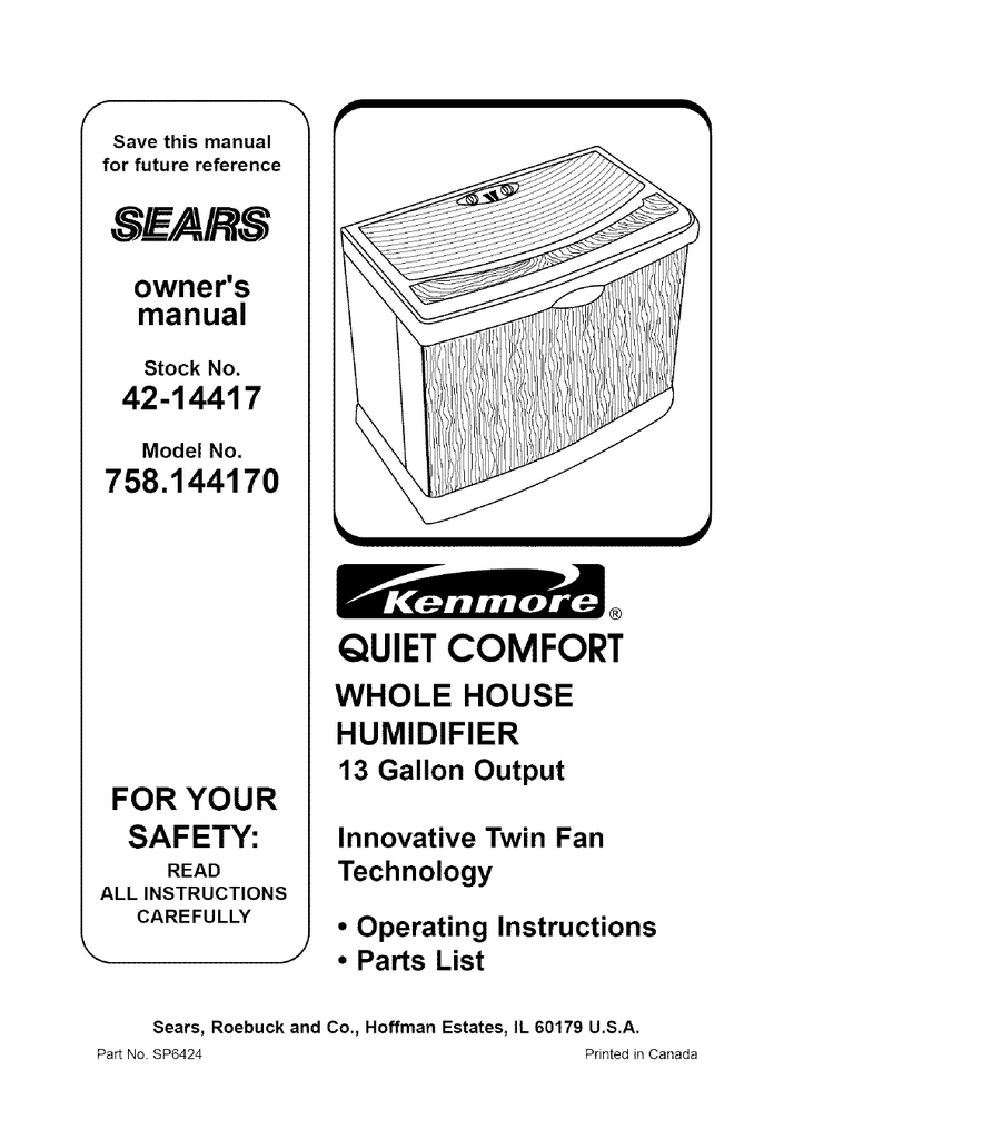 Sears Quiet Comfort 758 14417 User S Manual Manualzz Com