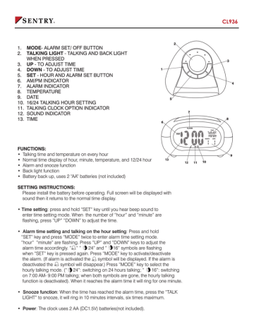 Sentry Industries CL936 User's Manual | Manualzz