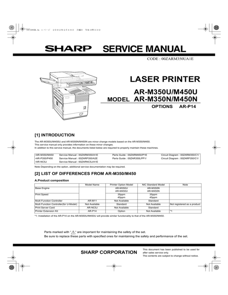 Sharp Ar M350u M450u User Manual Manualzz