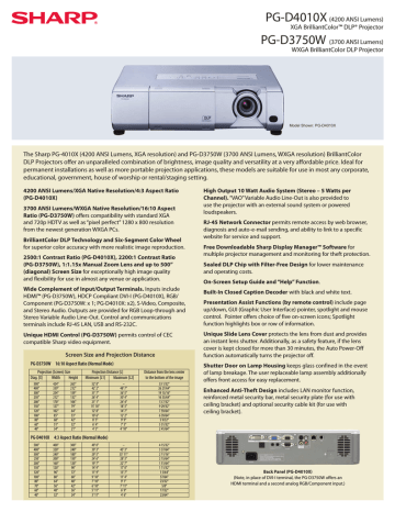 Sharp PG-D3750W Specification Sheet | Manualzz