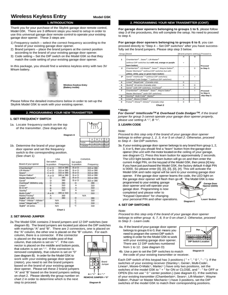 Skylink G5kc G5k User Manual Manualzz - How To Change Liftmaster Garage Door Opener Frequency