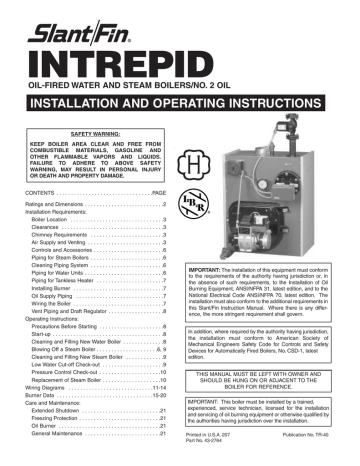 Slant/Fin INTREPID Oil-fired Boiler User's Manual | Manualzz