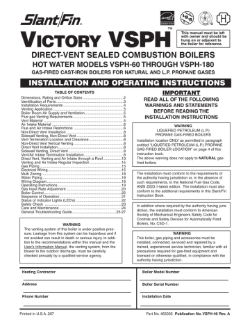 Slant/Fin VSPH-180 User's Manual | Manualzz