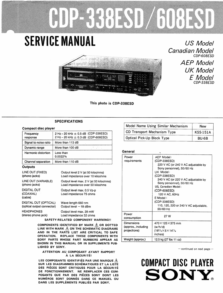 Sony Cdp 338esd User S Manual Manualzz