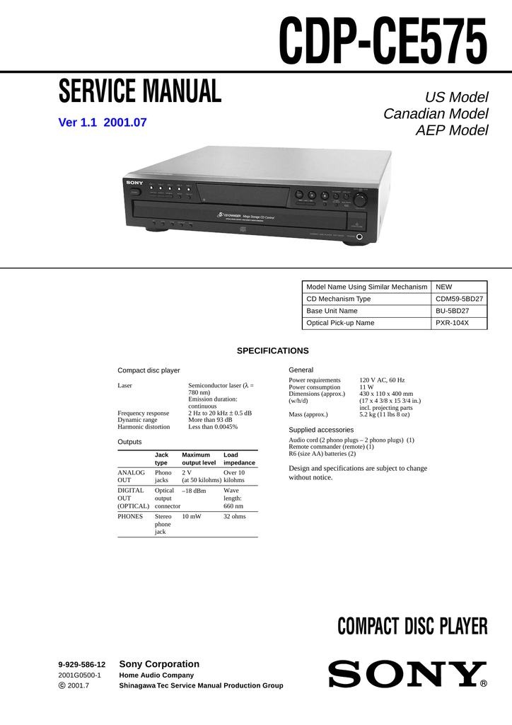 Sony Cdp Ce575 User Manual Manualzz