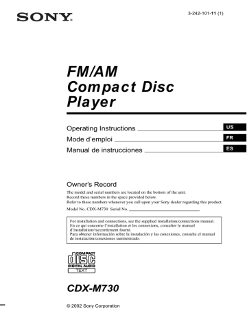 Sony CDX-M730 User manual | Manualzz