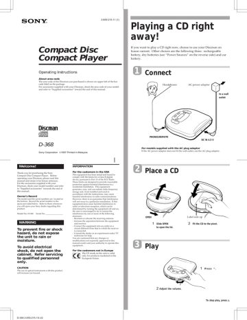Sony D-368 Operating instructions | Manualzz